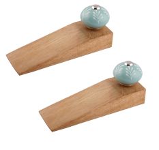 2 Pieces Sea Green Leaf Floral Ceramic Door Stopper